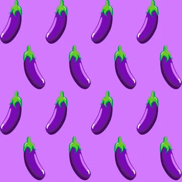 Eggplant stock vector seamless pattern on light purple background Stock Illustration