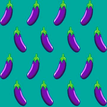 Eggplant stock vector seamless pattern on blue green background Illustrazione stock