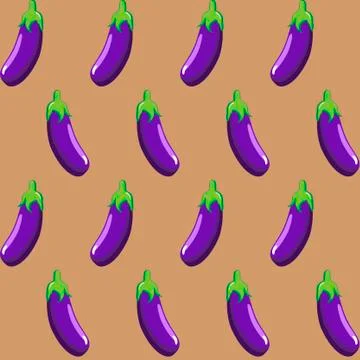 Eggplant stock vector seamless pattern on light brown background Stock Illustration