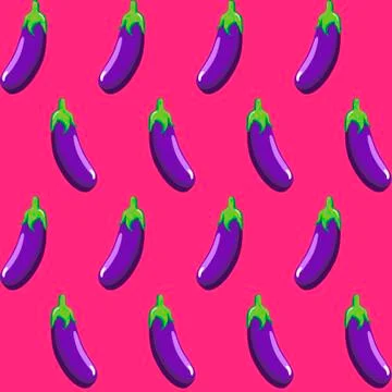 Eggplant stock vector seamless pattern on pink background Stock Illustration