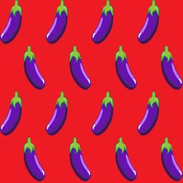 Eggplant stock vector seamless pattern on red background Stock Illustration