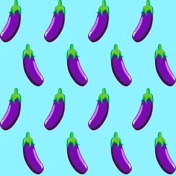 Eggplant stock vector seamless pattern on light blue background Stock Illustration