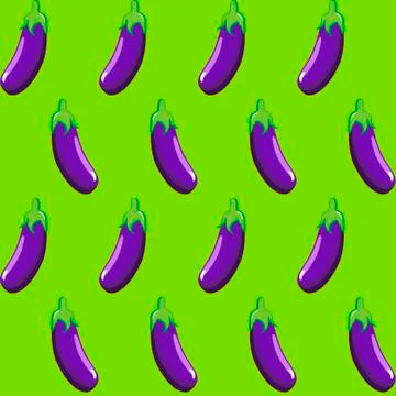 Eggplant stock vector seamless pattern on neon green background Illustrazione stock