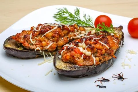 Eggplant stuffed minced meat Stock Photos