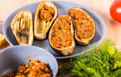 Eggplant stuffed with stuffing Stock Photos