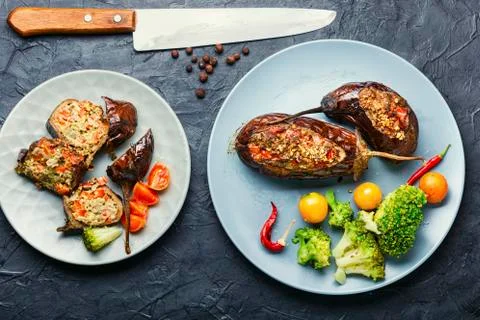 Eggplant stuffed with vegetables Stock Photos