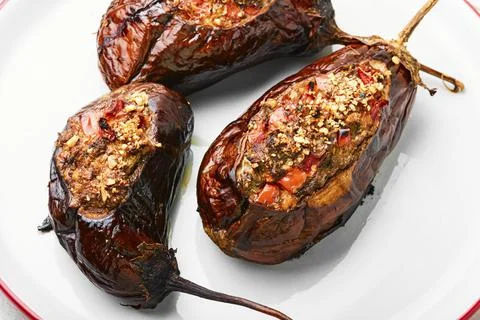 Eggplant stuffed with vegetables Stock Photos