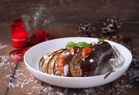 Eggplant with tomatoes 스톡 사진