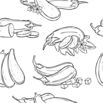 Eggplant.  Vector seamless pattern. Stock Illustration