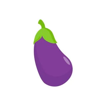 Eggplant vegetable icon. Flat cartoon aubergine isolated on white background Stock Illustration