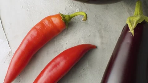 Eggplants and chilli Stock Footage 140027017