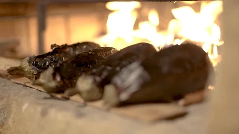 Eggplants at the fire Stock Footage 85938693