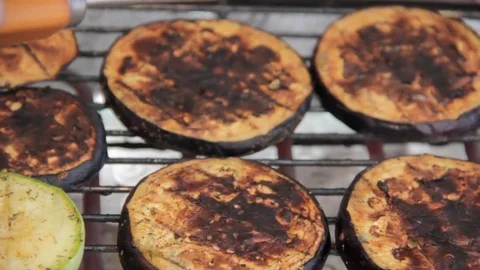Eggplants on the grill Stock Footage 77451853