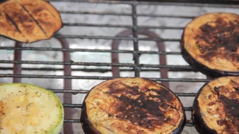 Eggplants on the grill Stock Footage 84589036
