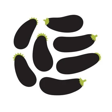 Eggplants set. Flat vector illustration isolated on white background. Stock Illustration