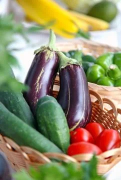 Eggplants on vegetables background Stock Photos