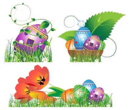 Eggs with abstract pattern  in the grass Stock Illustration