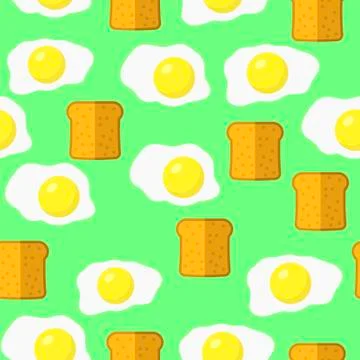 Eggs and Bread Seamless Pattern on Green Background Illustrazione stock