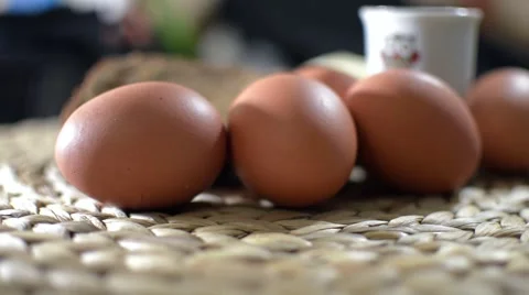 Eggs and brown bread with butter rotate Stock Footage 56944630