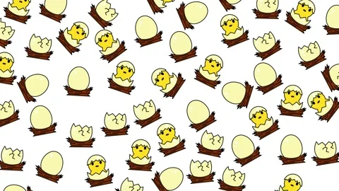 Eggs and Chicks - A Cheerful Animated Background Pattern. Stock Footage 320151463