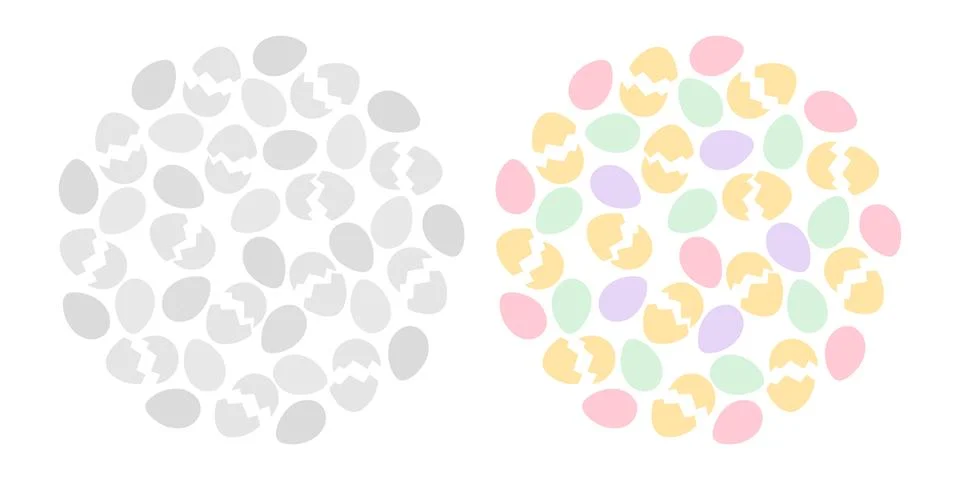 Eggs and cracked eggshell Circle Background texture in grayscale and trendy soft Stock Illustration