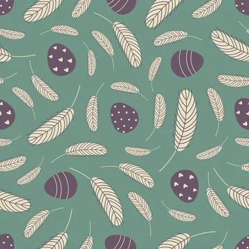 Eggs and feathers Easter seamless pattern Stock Illustration