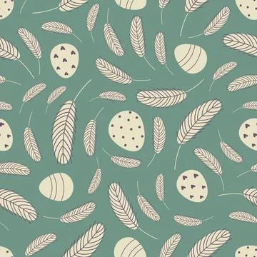 Eggs and feathers Easter seamless pattern. 스톡 일러스트