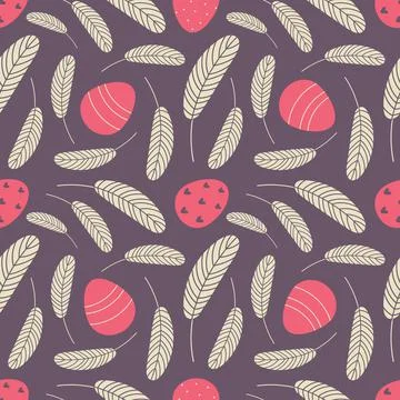 Eggs and feathers Easter seamless pattern. Festive Easter background Stock Illustration