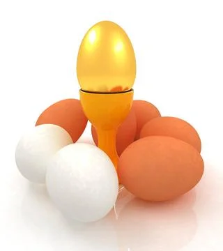 Eggs and gold easter egg on egg cups Eggs and gold easter egg on egg cups ... Stock Photos