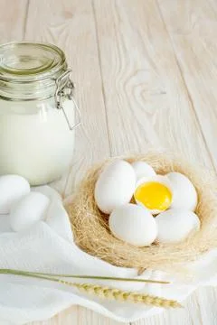 Eggs and milk Stock Photos