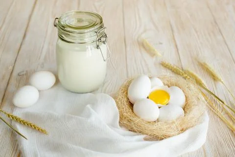 Eggs and milk Stock Photos