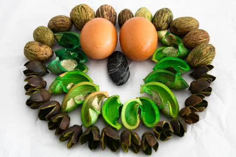 Eggs and Nature Background Stock Photos