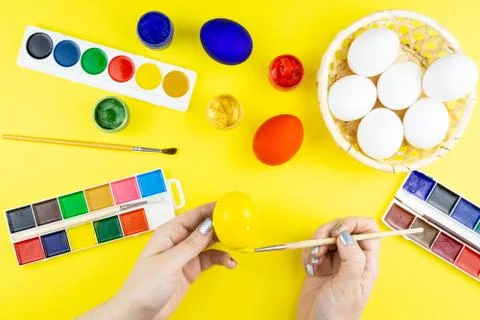 Eggs and paint for Easter Stock Photos