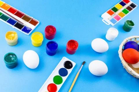 Eggs and paint for Easter Stock Photos