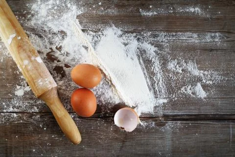 Eggs and rolling pin Foto stock