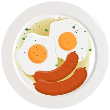 Eggs and sausages dish. Vector illustration Stock Illustration