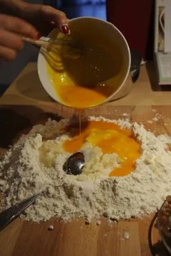 Eggs and wheat: base for making pasta Stock Photos