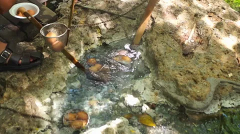 Eggs that are boiled in a hot spring Stock Footage 39230365