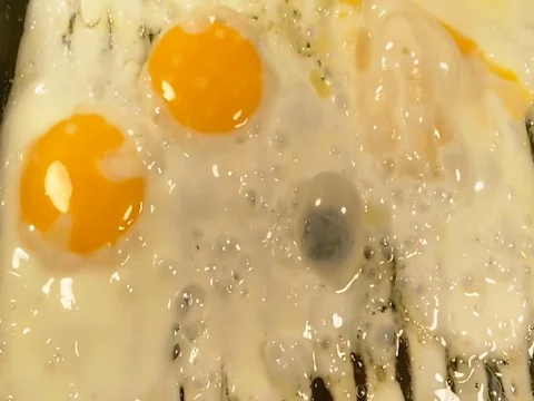 Eggs are fried in a frying pan, yolk, Stock Footage 75609777
