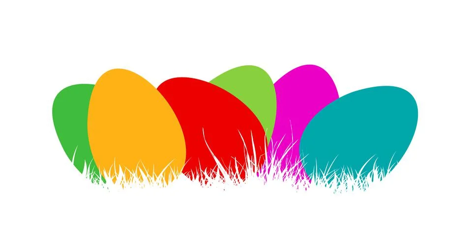Eggs are multi-colored in the grass. Happy easter. Vector illustration Stock Illustration