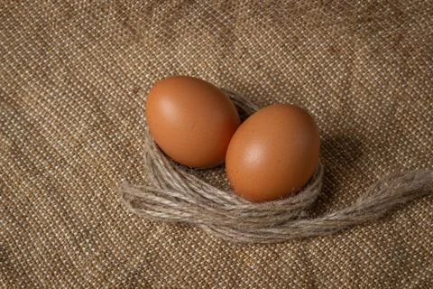 The eggs are on the sacking. Stock Photos