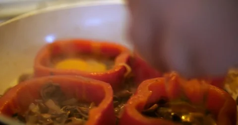 Eggs baked in paprika closeup Stock Footage 88047511
