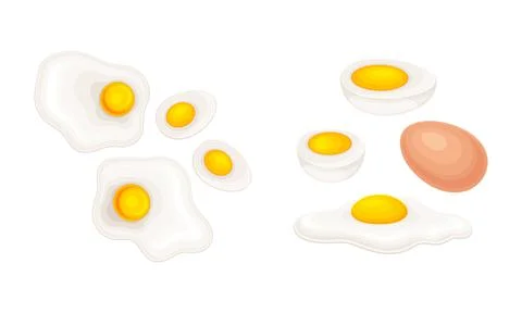 Eggs baking and cooking Ingredients set. Boiled, fried and raw egg vector Stock Illustration