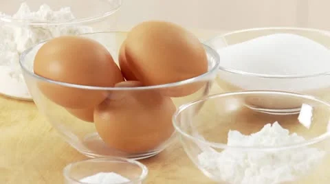 Eggs, baking powder and flour Stock Footage 24638812
