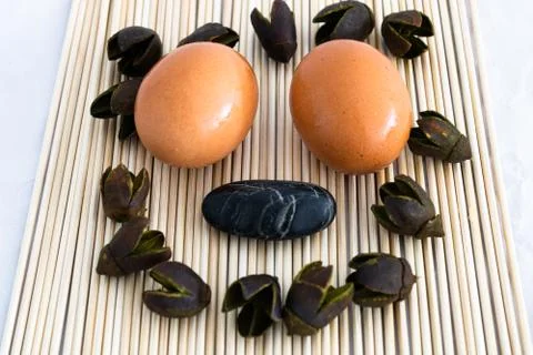 Eggs Bamboo Background Stock Photos