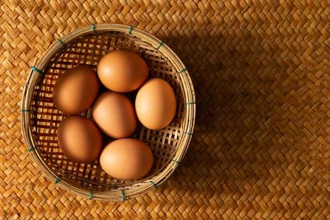 Eggs on bamboo tray , eggs Stock Photos