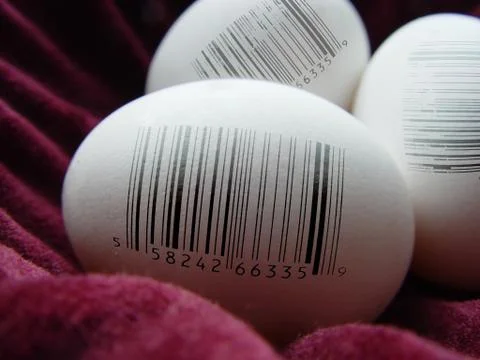 Eggs with barcodes 스톡 사진