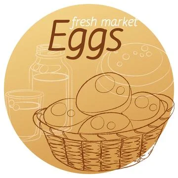 Eggs basket hand drawn linear illustration Stock Illustration