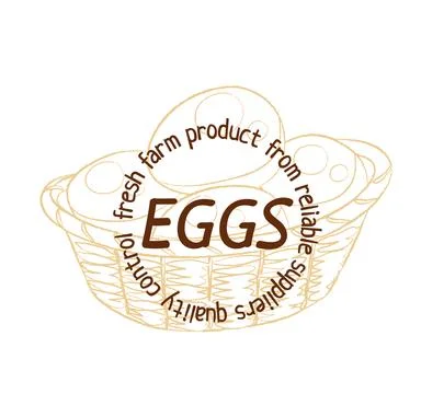 Eggs basket hand drawn linear illustration.Cartoon vector hand drawn illustra Stock Illustration
