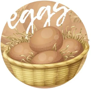 Eggs basket illustration. Cartoon vector icon on beige gradient background Stock Illustration